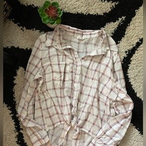 En Creme Windowpane Button Down Shirt Medium